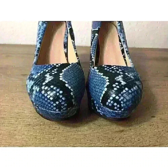 Women's Snake Leather Shoes Block High Heels Platform Round Toe Ladies Pumps 38 - Picture 3 of 9
